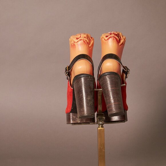 1970s Open Top Red Suede Platforms Heels